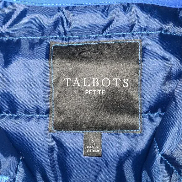 Talbots Petite P  Bright Blue Button Closure Puffer Coat Jacket No Collar - Picture 4 of 6
